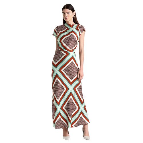 Cue Geo Tile Draped Neck Midi Dress